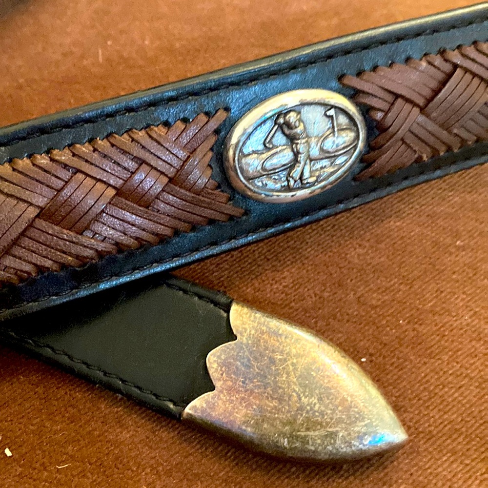 Nice leather belt golfer motif size 40 /xl